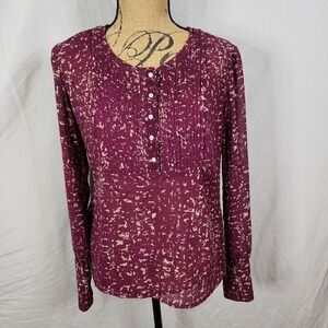 CONVERSE Size‎ Medium Sheer Mulberry Chiffon Abstract Box Pleated Popover Blouse